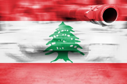 military strength theme,motion blur tank with lebanon flag