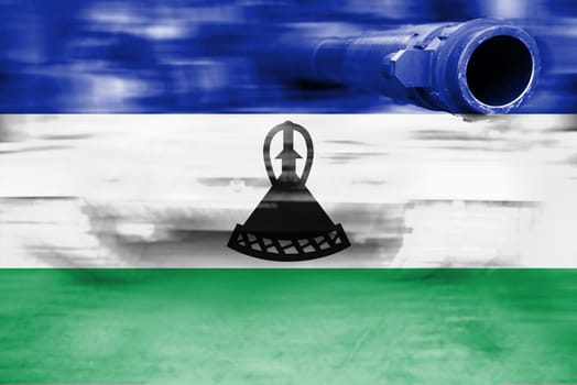 military strength theme,motion blur tank with lesotho flag