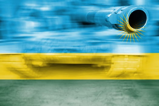 military strength theme,motion blur tank with rwanda flag