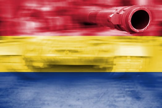 military strength theme,motion blur tank with romania flag