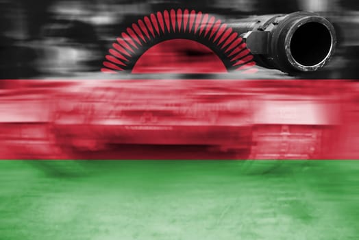 military strength theme,motion blur tank with malawi flag