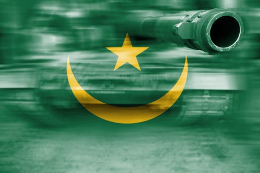 military strength theme,motion blur tank with mauritania flag
