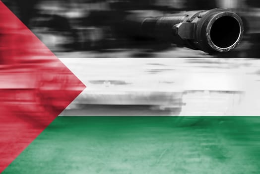 military strength theme,motion blur tank with palestine flag