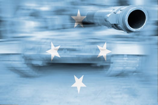 military strength theme,motion blur tank with micronesia flag