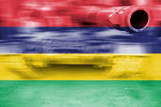 military strength theme,motion blur tank with mauritius flag