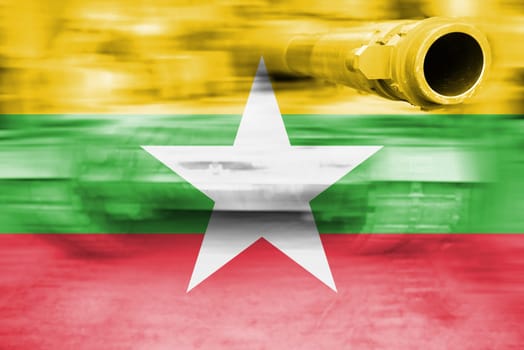 military strength theme,motion blur tank with myanmar flag