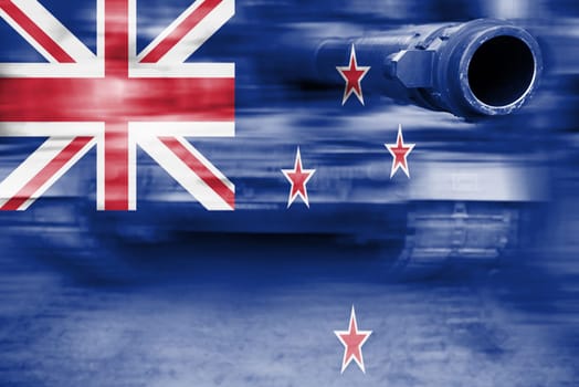 military strength theme,motion blur tank with new zealand flag