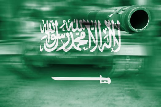 military strength theme,motion blur tank with saudi arabia flag