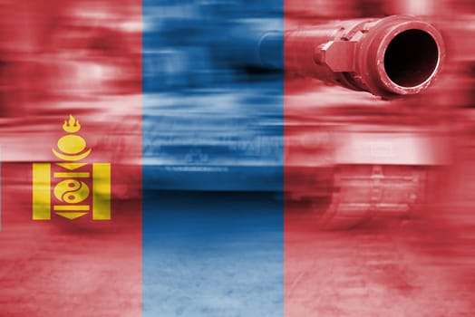 military strength theme,motion blur tank with mongolia flag