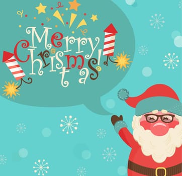 Santa and bubble with lettering - merry Christmas. Vector illustration.