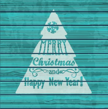 Christmas Greeting Card. Inscription with Christmas and new year on wooden texture. Vector Illustration.