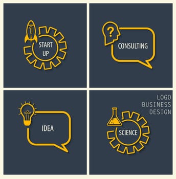 Set of business concepts - start up and consulting, idea and science, vector illustration.