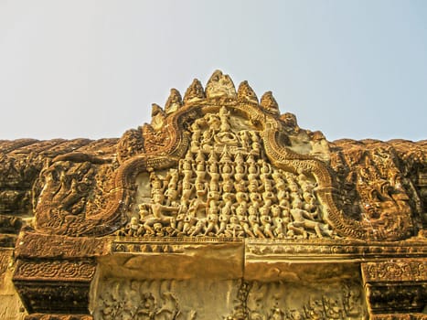The detail of stone carvings in the Angkor Wat, Cambodia.