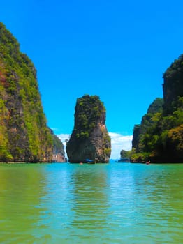 Motor boats on ocean of Phang Nga National Park in the Thailand