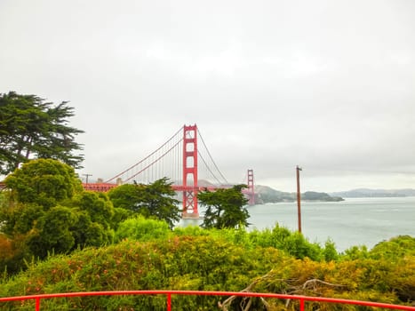 The gate bridge over sea in a fog in San Francisco