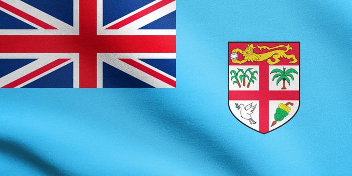 Fijian national official flag. Patriotic symbol, banner, element, background. Accurate dimensions. Correct size, colors. Flag of Fiji waving in the wind with detailed fabric texture