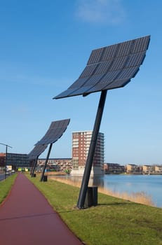 Entrance of Heerhugowaard in the netherlands, the city of the sun. It is the largest energy neutral residential area in the world. It produces as much energy as it consumes using 3.75 megawatt photovoltaic solar panels and 3 wind turbines
