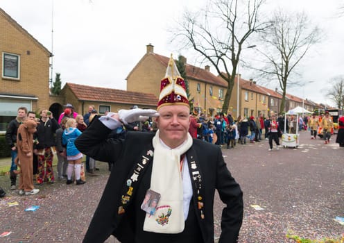 OLDENZAAL, NETHERLANDS - FEBRUARY 7, 2016: Unknown person in funny carnival dress during the annual carnival parade