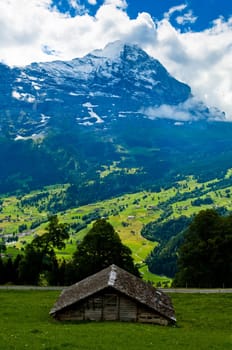 Swiss Alps - snow capped mountains and deep valleys, stunning view, breath-taking panorama