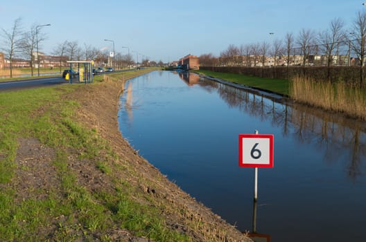 canal with 6 km/h boat speed sign