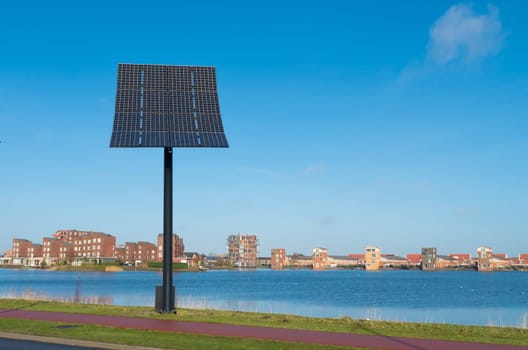Entrance of Heerhugowaard in the netherlands, the city of the sun. It is the largest energy neutral residential area in the world. It produces as much energy as it consumes using 3.75 megawatt photovoltaic solar panels and 3 wind turbines
