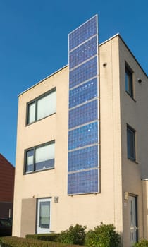 modern house in the netherlands with a row of solar panels at the its facade