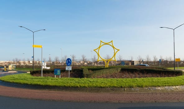 Entrance of Heerhugowaard in the netherlands, the city of the sun. It is the largest energy neutral residential area in the world. It produces as much energy as it consumes using 3.75 megawatt photovoltaic solar panels and 3 wind turbines