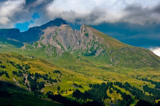 Swiss Alps - snow capped mountains and deep valleys, stunning view, breath-taking panorama