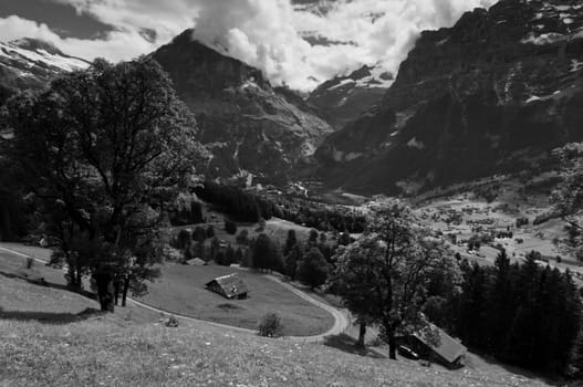Swiss Alps - snow capped mountains and deep valleys, stunning view, breath-taking panorama