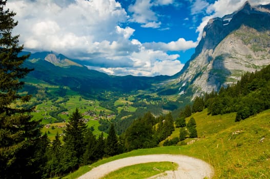 Swiss Alps - snow capped mountains and deep valleys, stunning view, breath-taking panorama