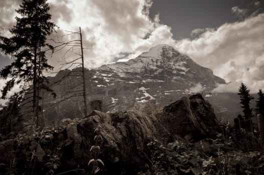 Swiss Alps - snow capped mountains and deep valleys, stunning view, breath-taking panorama