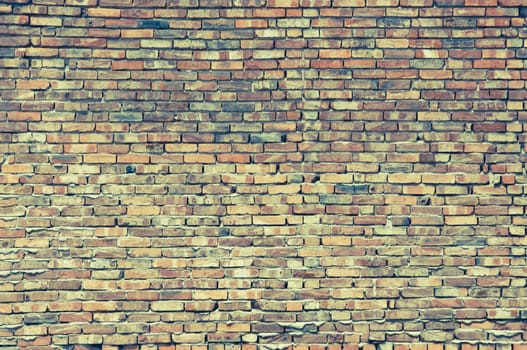 Textured old brick wall background, retro style with copy space