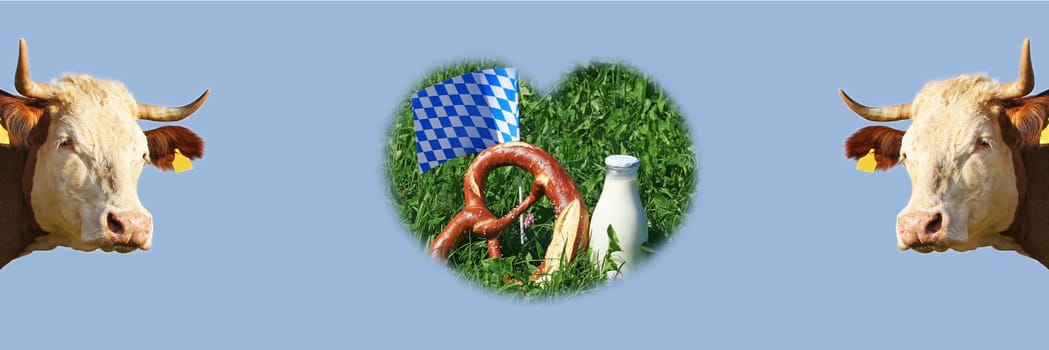 Warm Bavaria - cows,milk and pretzels. Two cows and a heart