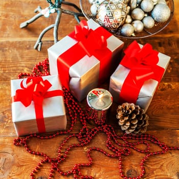 Christmas gift box with christmas balls
