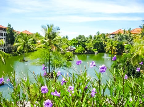 Bali, Indonesia - December 25, 2008: The Lagoon and park in Ayodya Resort Bali at Nusa Dua, Bali, Indonesia
