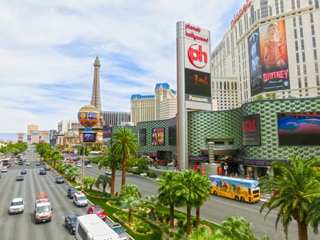 Las Vegas, United States of America - May 05, 2016: Above ground view of Las Vegas Strip hotel resorts and casinos. Over 39.7 million people visit Las Vegas each year.