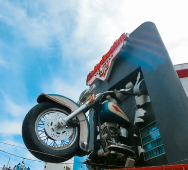 Las Vegas, United States of America - May 05, 2016: Harley Davidson cafe on July 8, 2013 in Las Vegas. Over 15 custom motorcycles are on display throughout the Cafe, including bikes from Billy Joel, Elvis and Ann-Margaret.