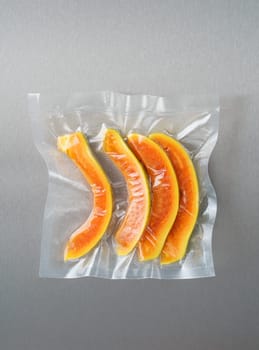 Vacuum sealed fresh papaya for sous vide cooking