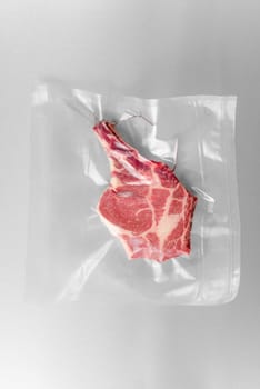 Vacuum sealed fresh rib eye steak for sous vide cooking