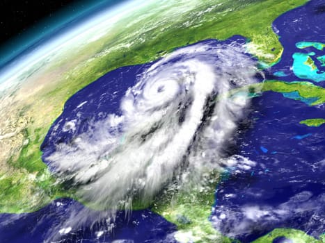 Spactacular view from space with enormous hurricane Matthew heading towards Florida in America. 3D illustration. Elements of this image furnished by NASA