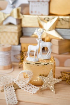 Small gifts for Christmas on rustic wood