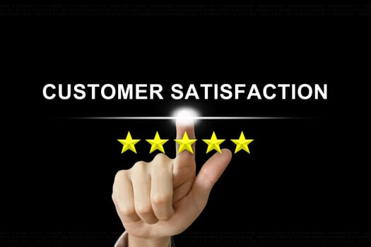 business hand clicking customer satisfaction with five stars on screen