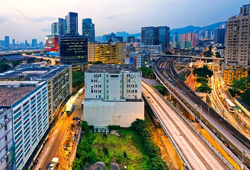 Hong Kong downtown , kwun tong District  at night