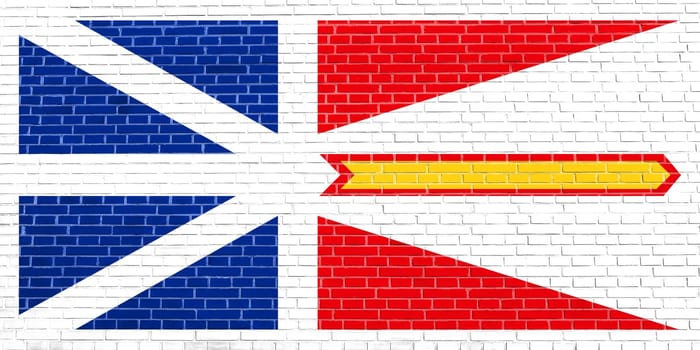 Canadian provincial NL patriotic element and official symbol. Canada banner and background. Flag of the Canadian province of Newfoundland and Labrador on brick wall texture background
