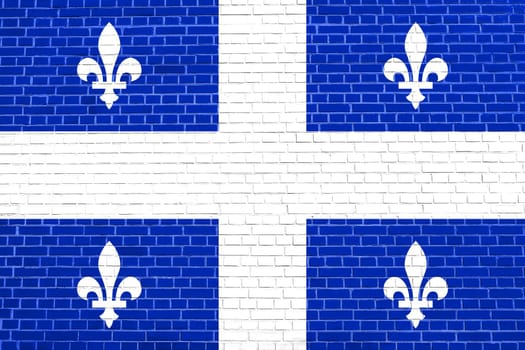 Canadian provincial flag, QC patriotic element and official symbol. Canada Quebec banner and background. Flag of the Canadian province of Quebec on brick wall texture background