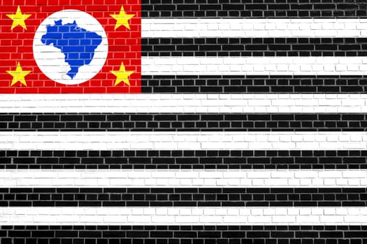 Brazilian state of Sao Paulo official flag, symbol. Brasil banner, background. Federative Republic of Brazil patriotic element. Flag of Sao Paulo on brick wall texture background