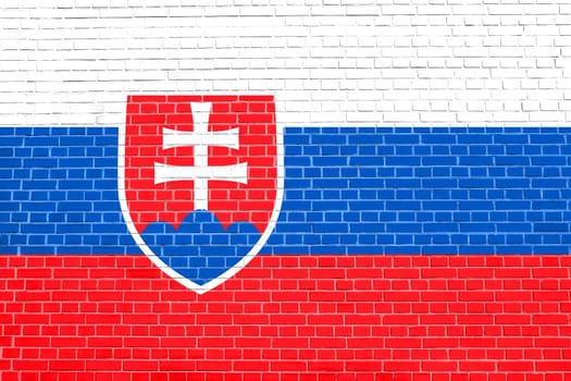 Slovakian national symbol. Patriotic background design. Flag of Slovakia on brick wall texture background