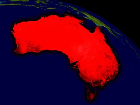 Australia from space in red. 3D illustration with highly detailed realistic planet surface. Elements of this image furnished by NASA.