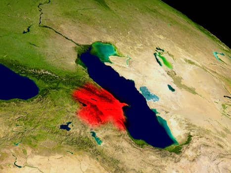 Azerbaijan from space in red. 3D illustration with highly detailed realistic planet surface. Elements of this image furnished by NASA.