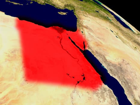 Egypt from space in red. 3D illustration with highly detailed realistic planet surface. Elements of this image furnished by NASA.